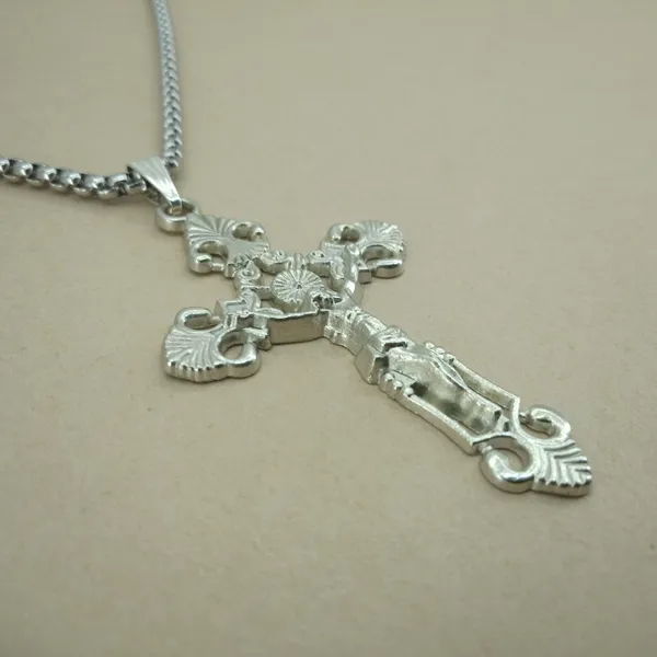Silver_Stainless_Steel_Baroque_Filigree_Crucifix_Pendant_Necklace_For_Men