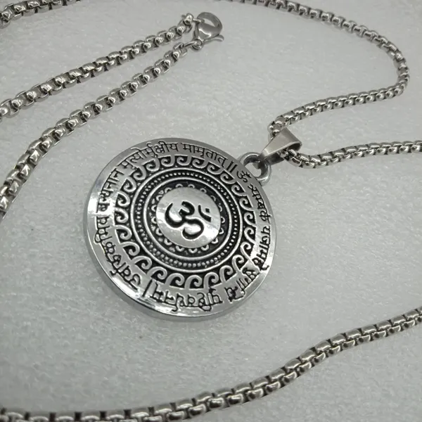 Om_Maha_Mrityunjaya_Mantra_Mandala_Pendant_For_Men_(Pack_Of2)_Stainless_Steel_Anti_Tarnish_Oxidised_Silver_Engraved_Spiritual_Locket_With_Box_Chain_Shiva_Healing_Protection_Jewellery_Religious_Gift