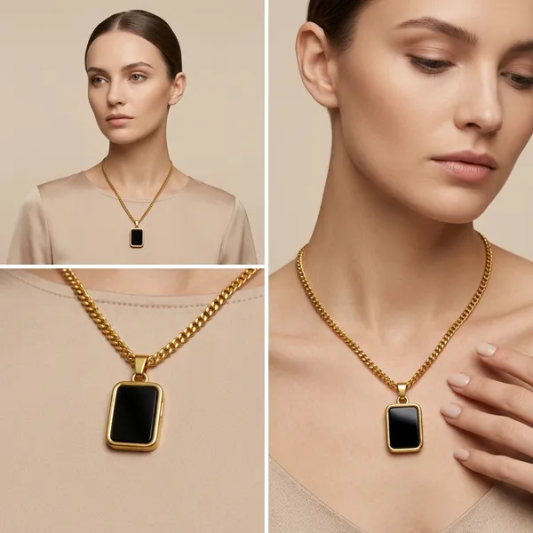 Anti_Tarnish_Stainless_Steel_Rectangle_Black_Stone_Pendant_Necklace_Combo_Set_For_Couple_Matching_Gold_And_Silver_Chain_Locket_Jewelry_For_Men_And_Women