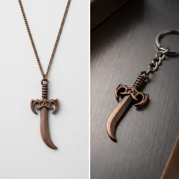 Antique_Bronze_Curved_Sword_Pendant_Necklace_And_Matching_Keychain_For_Men_And_Boys_Anti_Tarnish_Set