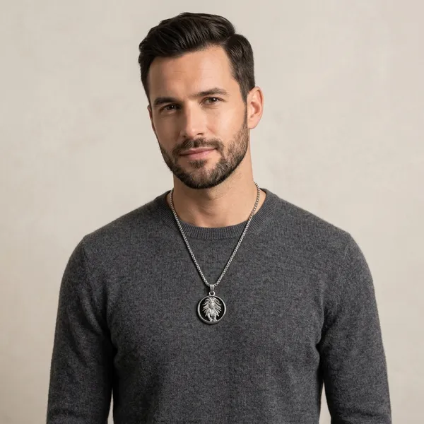 Anti_Tarnish_Silver_And_Black_Lion_Medallion_Pendant_Necklace_With_Stainless_Steel_Box_Chain_For_Men_And_Boys