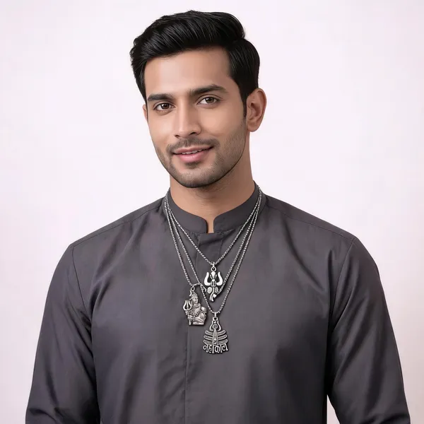 Stainless_Steel_Oxidised_Silver_Shiva_Trishul_Mahakal_Pendant_Combo_For_Men
