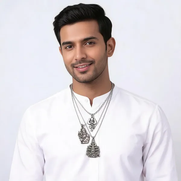 Stainless_Steel_Oxidised_Silver_Shiva_Trishul_Mahakal_Pendant_Combo_For_Men