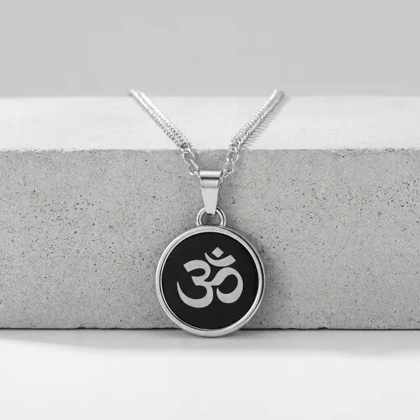 Black_Stainless_Steel_Om_Glass_Dome_Pendant_Necklace_For_Men