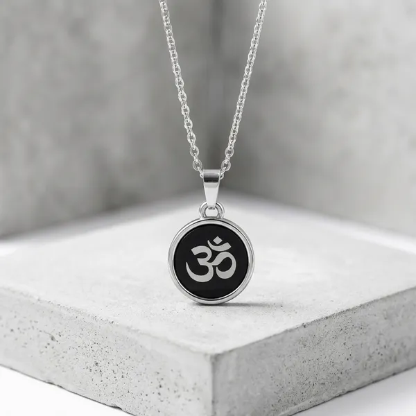 Black_Stainless_Steel_Om_Glass_Dome_Pendant_Necklace_For_Men