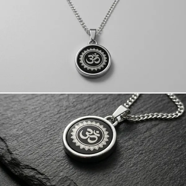 Black_Stainless_Steel_Om_Lotus_Glass_Dome_Pendant_Necklace_For_Men