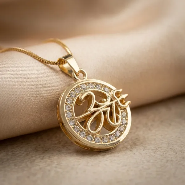 Stainless_Steel_Gold_Plated_Cz_Om_Trishul_Maa_Round_Pendant_For_Men