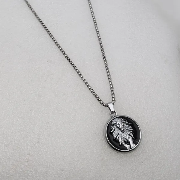 Anti_Tarnish_Silver_And_Black_Lion_Medallion_Pendant_Necklace_With_Stainless_Steel_Box_Chain_For_Men_And_Boys