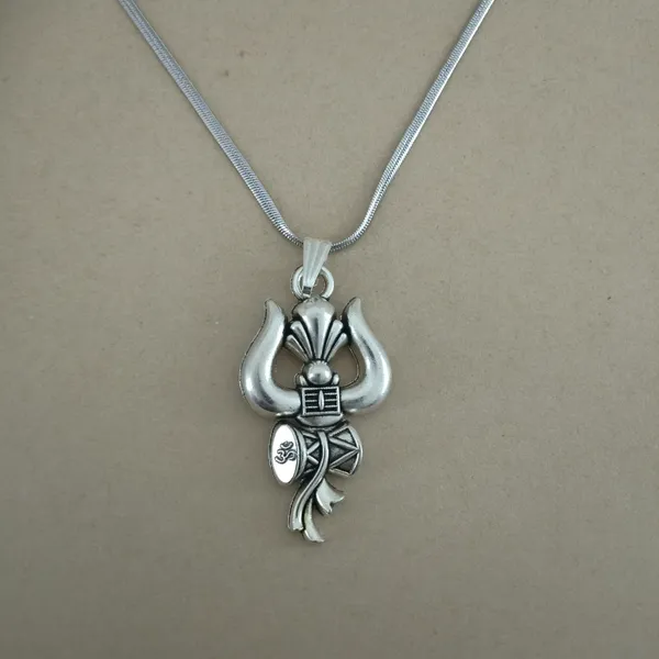 Lord_Shiva'S_Trishul_Damru_Pendant_Necklace_For_Women_Stainless_Steel_Anti_Tarnish_Oxidised_Silver_Finish_Mahadev_Locket_With_Snake_Chain_Antique_Spiritual_Devotional_Jewellery_Religious_Gift