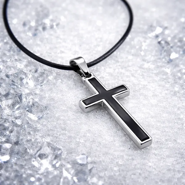 Silver_Black_Stainless_Steel_Plain_Enamel_Cross_Pendant_Necklace_Combo_For_Unisex
