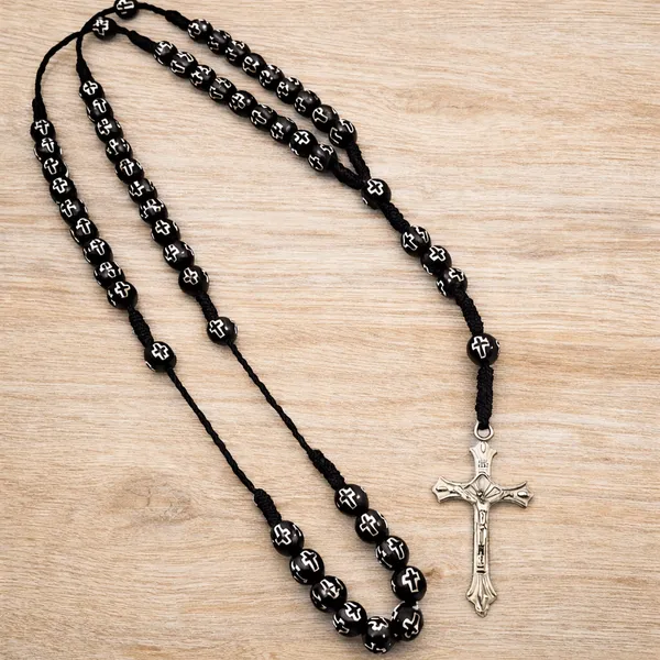 Handmade_Black_Acrylic_Cross_Engraved_Rosary_Necklace_With_Crucifix_Unisex