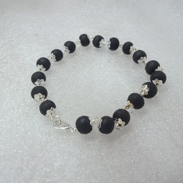 Black_Karungali_Ebony_Wood_Silver_Flower_Cap_Beaded_Bracelet_Unisex
