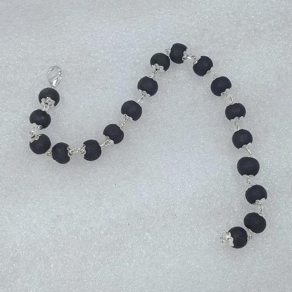 Black_Karungali_Ebony_Wood_Silver_Flower_Cap_Beaded_Bracelet_Unisex