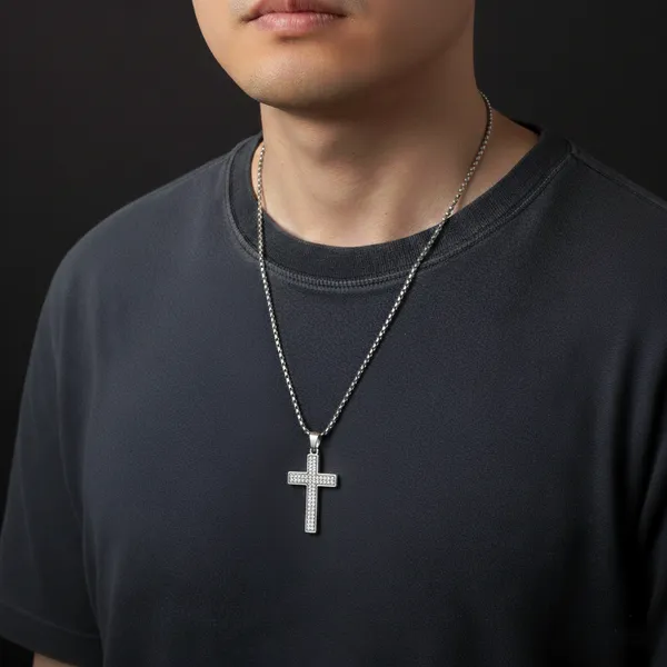 Silver_Stainless_Steel_Crystal_Cross_Pendant_Necklace_For_Men