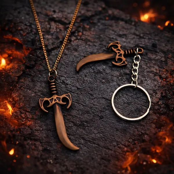 Antique_Bronze_Curved_Sword_Pendant_Necklace_And_Matching_Keychain_For_Men_And_Boys_Anti_Tarnish_Set