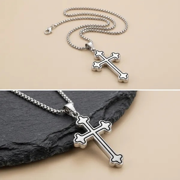 Silver_Stainless_Steel_Black_Inlay_Cross_Pendant_Necklace_For_Men