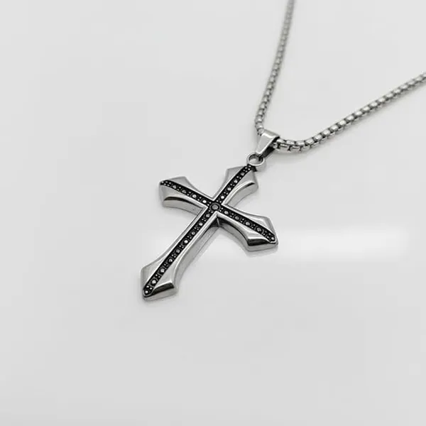 Gold_Silver_Stainless_Steel_Gothic_Black_Crystal_Cross_Pendant_Combo_For_Unisex