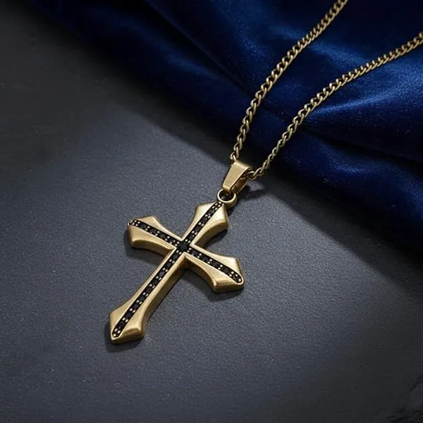 Gold_Silver_Stainless_Steel_Gothic_Black_Crystal_Cross_Pendant_Combo_For_Unisex