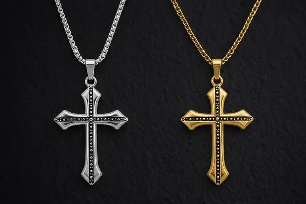 Gold_Silver_Stainless_Steel_Gothic_Black_Crystal_Cross_Pendant_Combo_For_Unisex