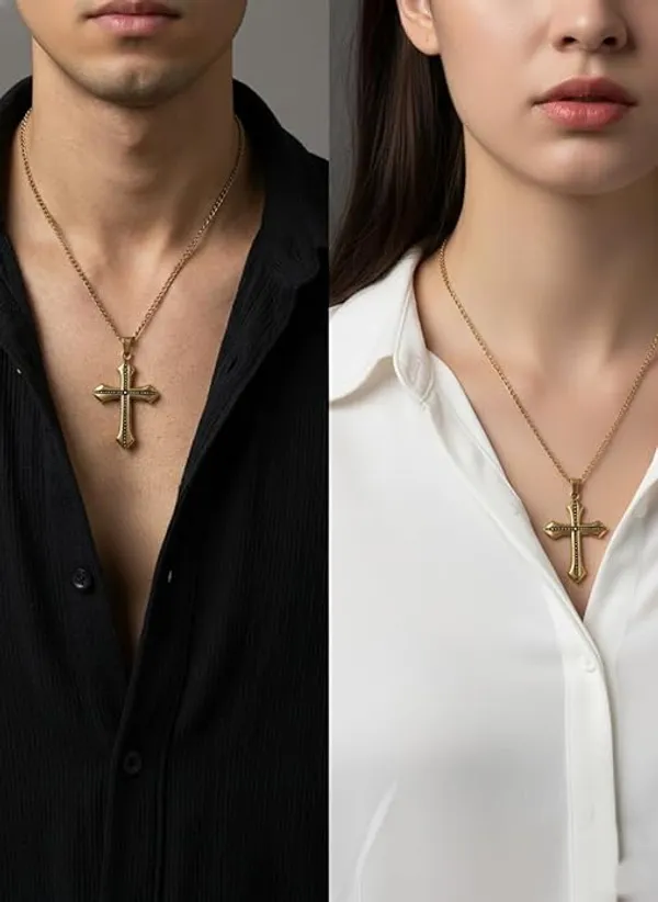 Gold_Silver_Stainless_Steel_Gothic_Black_Crystal_Cross_Pendant_Combo_For_Unisex