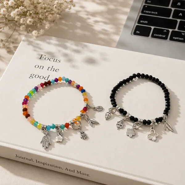 Multi_Color_Rainbow_And_Black_Crystal_Beaded_Charm_Bracelet_Combo_For_Women_And_Girls