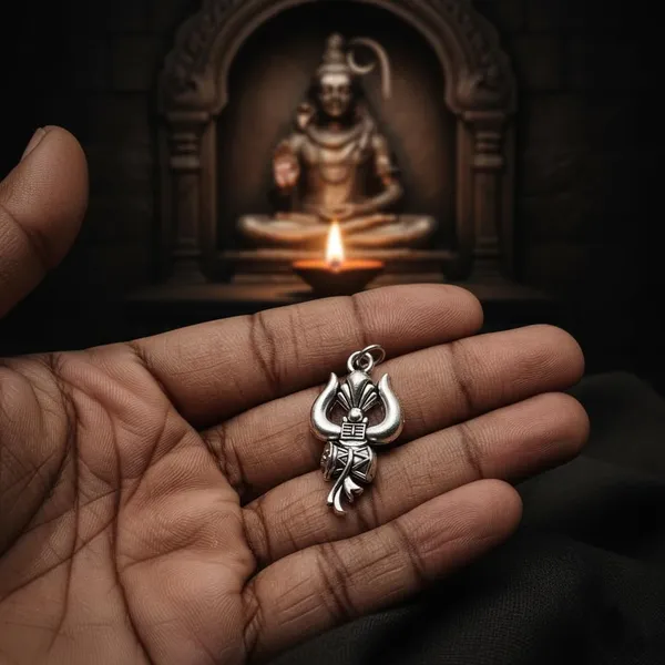 Silver_Stainless_Steel_Trishul_Om_Damaru_Matching_Pendant_Set_For_Unisex