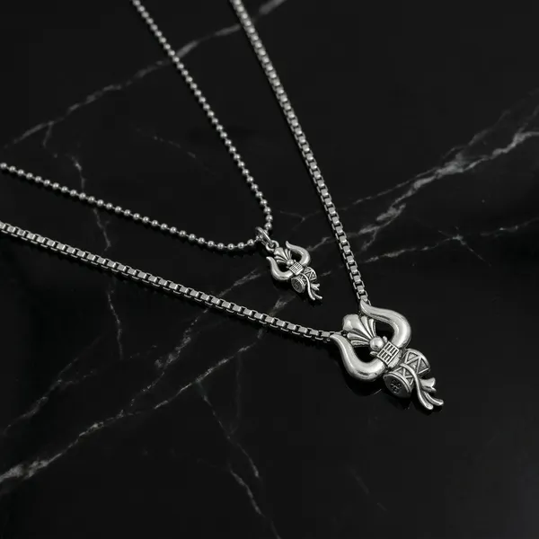 Silver_Stainless_Steel_Trishul_Om_Damaru_Matching_Pendant_Set_For_Unisex