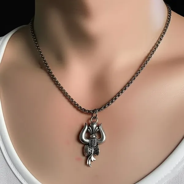 Silver_Stainless_Steel_Trishul_Om_Damaru_Matching_Pendant_Set_For_Unisex