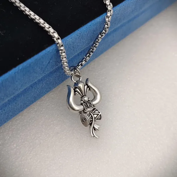 Silver_Stainless_Steel_Trishul_Om_Damaru_Matching_Pendant_Set_For_Unisex