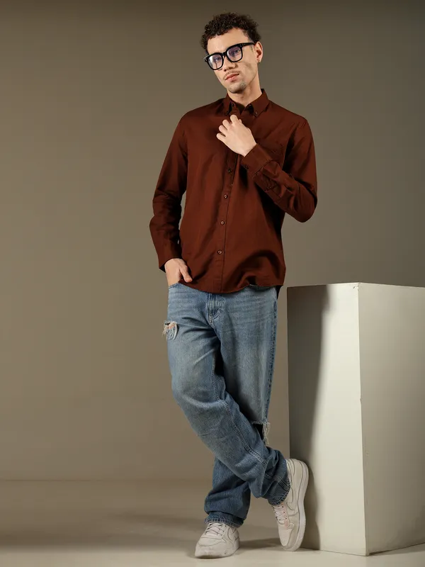 Rust_Brown_Cotton_100%_Pure_Linen_Shirt_for_Men__Lightweight_&_Breathable_Shirt_For_Men