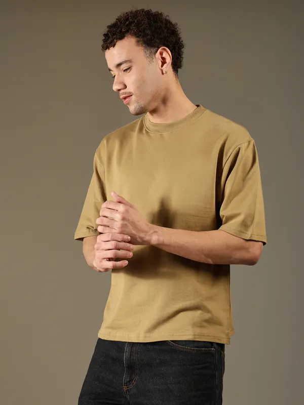 Khaki_Cotton_T-Shirt_For_Men