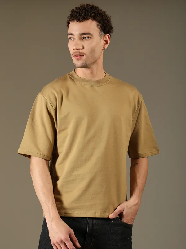 Khaki_Cotton_T-Shirt_For_Men