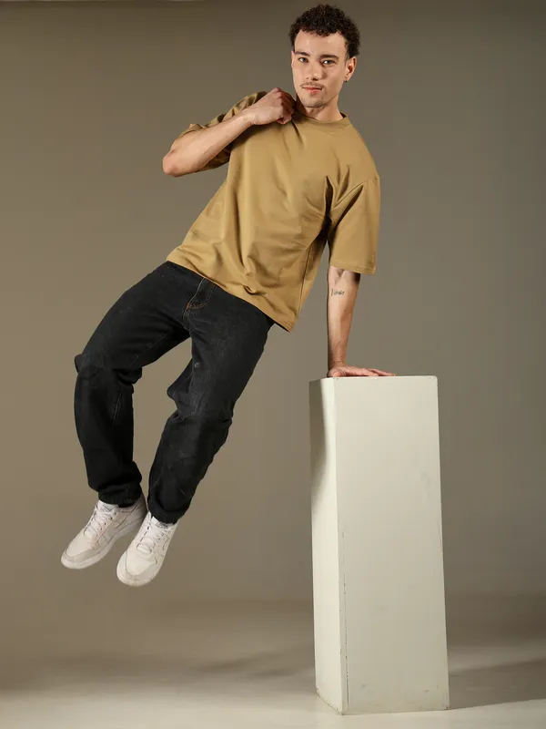 Khaki_Cotton_T-Shirt_For_Men