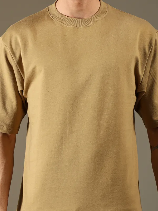 Khaki_Cotton_T-Shirt_For_Men