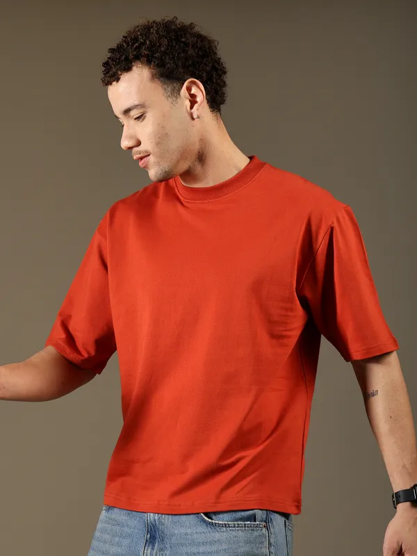 Brick_Red_Cotton_T-Shirt_For_Men