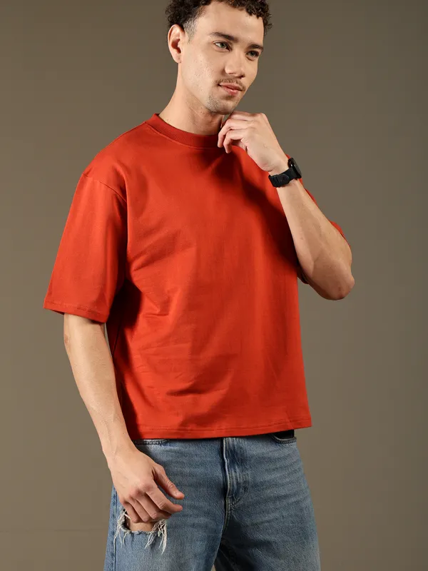Brick_Red_Cotton_T-Shirt_For_Men
