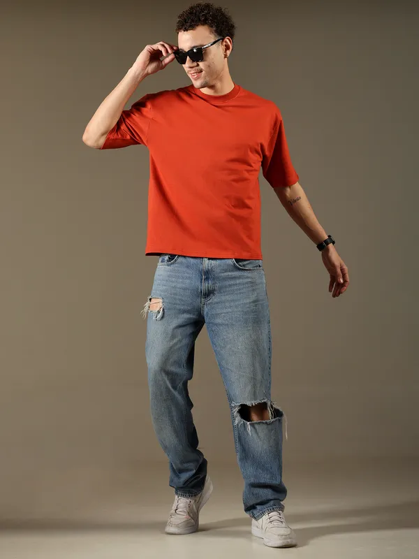 Brick_Red_Cotton_T-Shirt_For_Men
