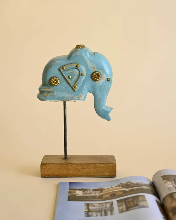 Decorative_Wooden_Elephant_on_stand_-_Blue