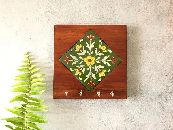 Green_Rangoli_Keyholder_-Tile_&_Wood_Key_Holders_For_Home_Decor