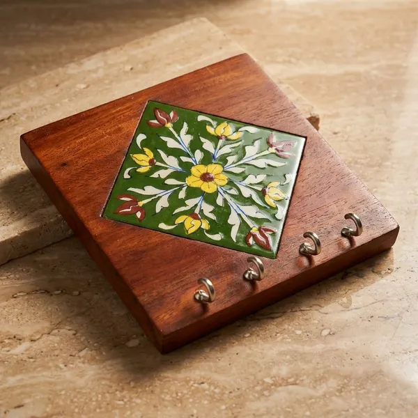 Green_Rangoli_Keyholder_-Tile_&_Wood_Key_Holders_For_Home_Decor