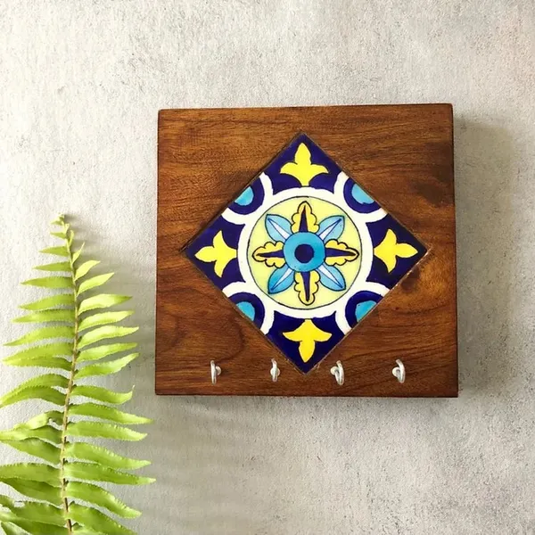 Dahlia_Keyholder_-Yellow_Tile_&_Wood_Key_Holders_For_Home_Decor