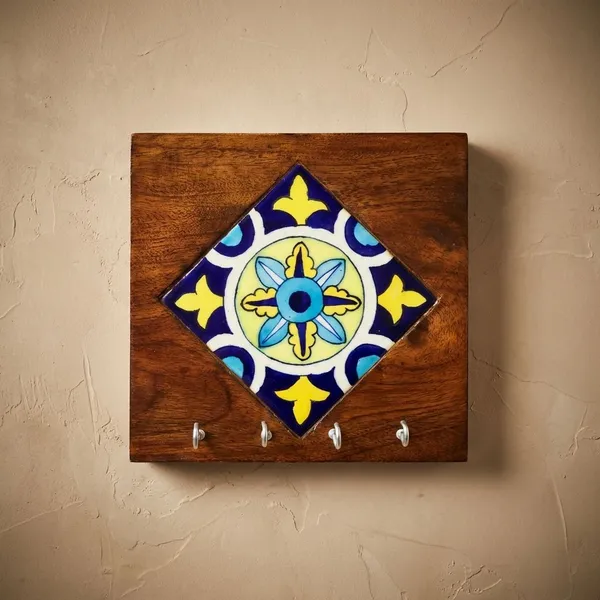 Dahlia_Keyholder_-Yellow_Tile_&_Wood_Key_Holders_For_Home_Decor