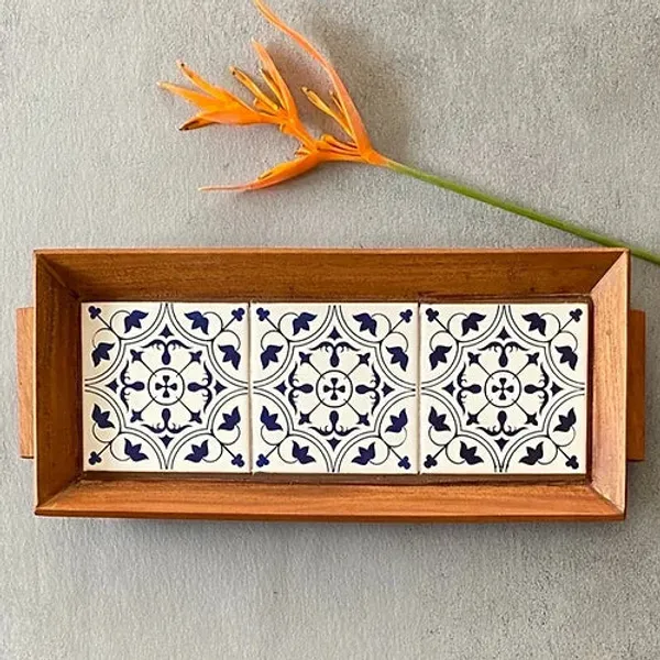 Dandilion_Long_Tray_(Blue_Tile_Long_Wooden_Trays_For_Home_Decor)