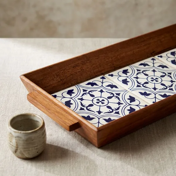 Dandilion_Long_Tray_(Blue_Tile_Long_Wooden_Trays_For_Home_Decor)