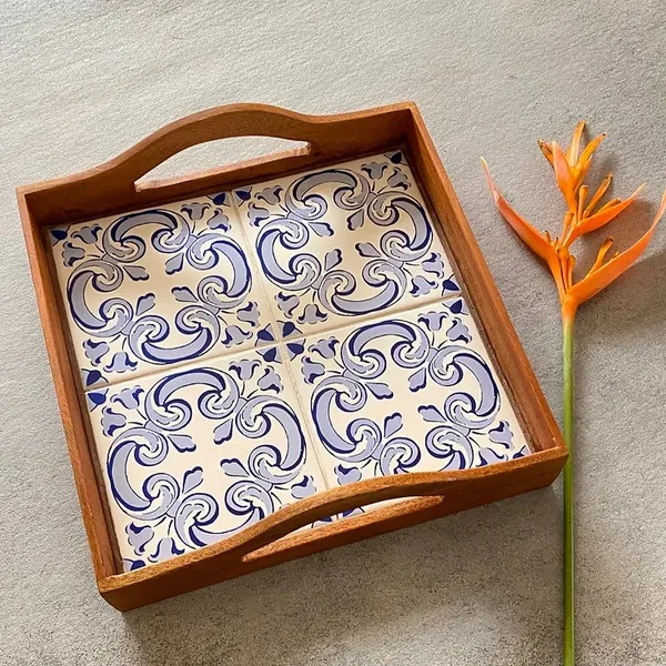 Bell_Flower_Square_Tray_-Tile_&_Wood_Tray_For_Home_Decor