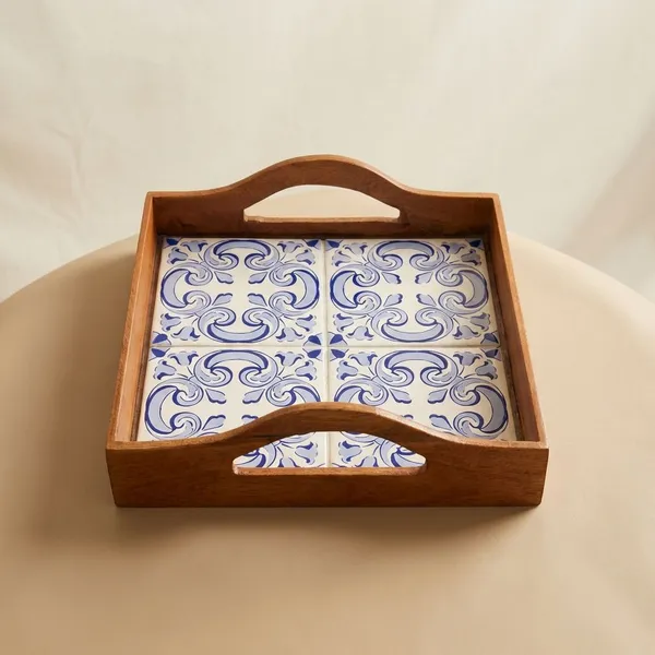 Bell_Flower_Square_Tray_-Tile_&_Wood_Tray_For_Home_Decor