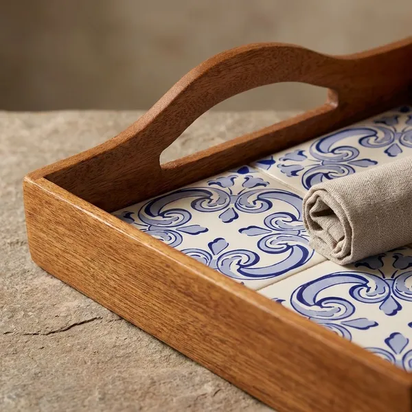 Bell_Flower_Square_Tray_-Tile_&_Wood_Tray_For_Home_Decor