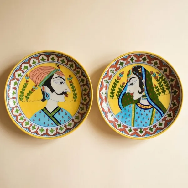 Raja_Rani_Wall_Plates_10"_(Set_of_2)-_Blue_Pottery_Ceramic_Wall_Plate_For_Home_Decor