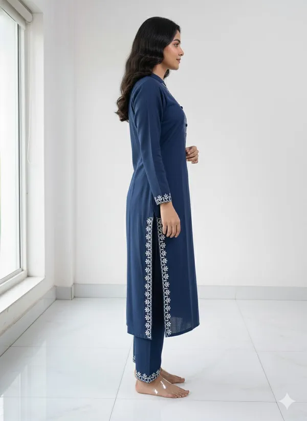 Dark_Blue_and_Green_Cotton_Blend_Embroidered_Regular_Kurta_Set_For_Women
