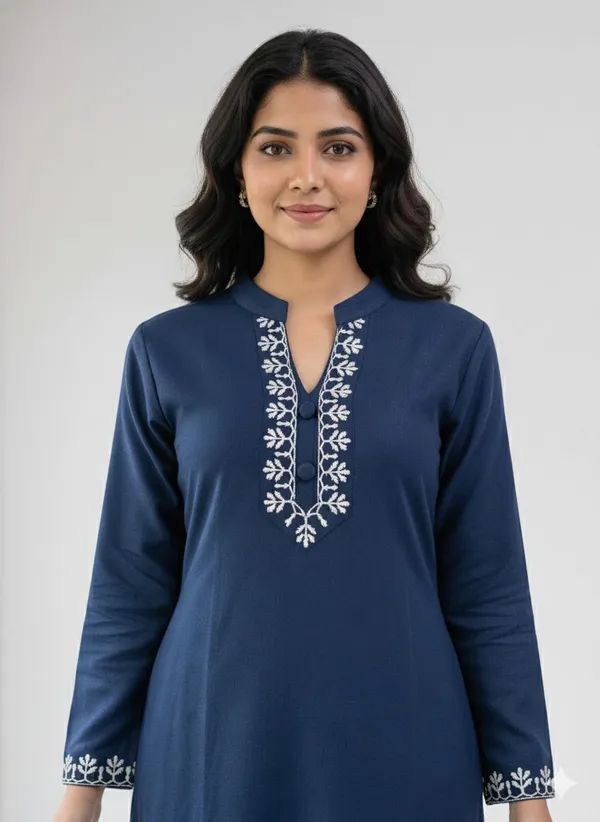 Dark_Blue_and_Green_Cotton_Blend_Embroidered_Regular_Kurta_Set_For_Women
